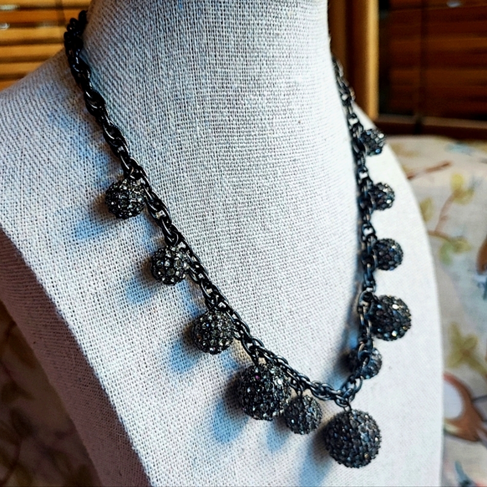 Talbots Talbot's Graduated Disco Ball Hematite Gunmetal Rhinestone Necklace